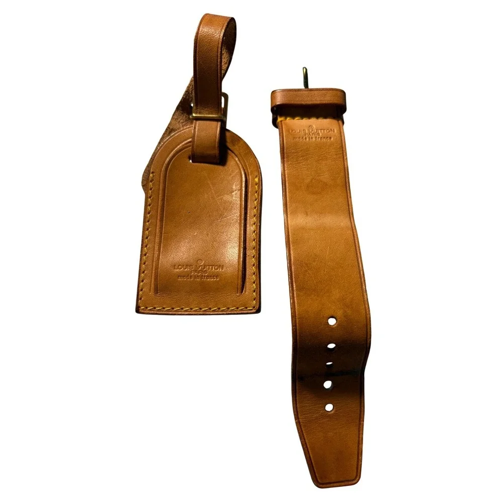 Louis Vuitton Vachetta Leather Luggage Tag and Poignet Set Made in France